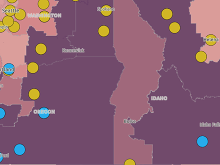 screenshot of a map of the EPA's EJ grants